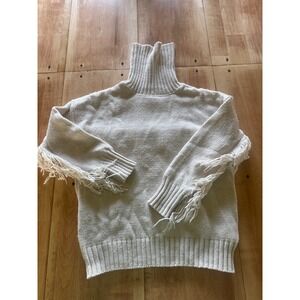 Willow & Wind‎ Women Cream Fringe Turtleneck Chunky Ribbed Knit Sweater Large